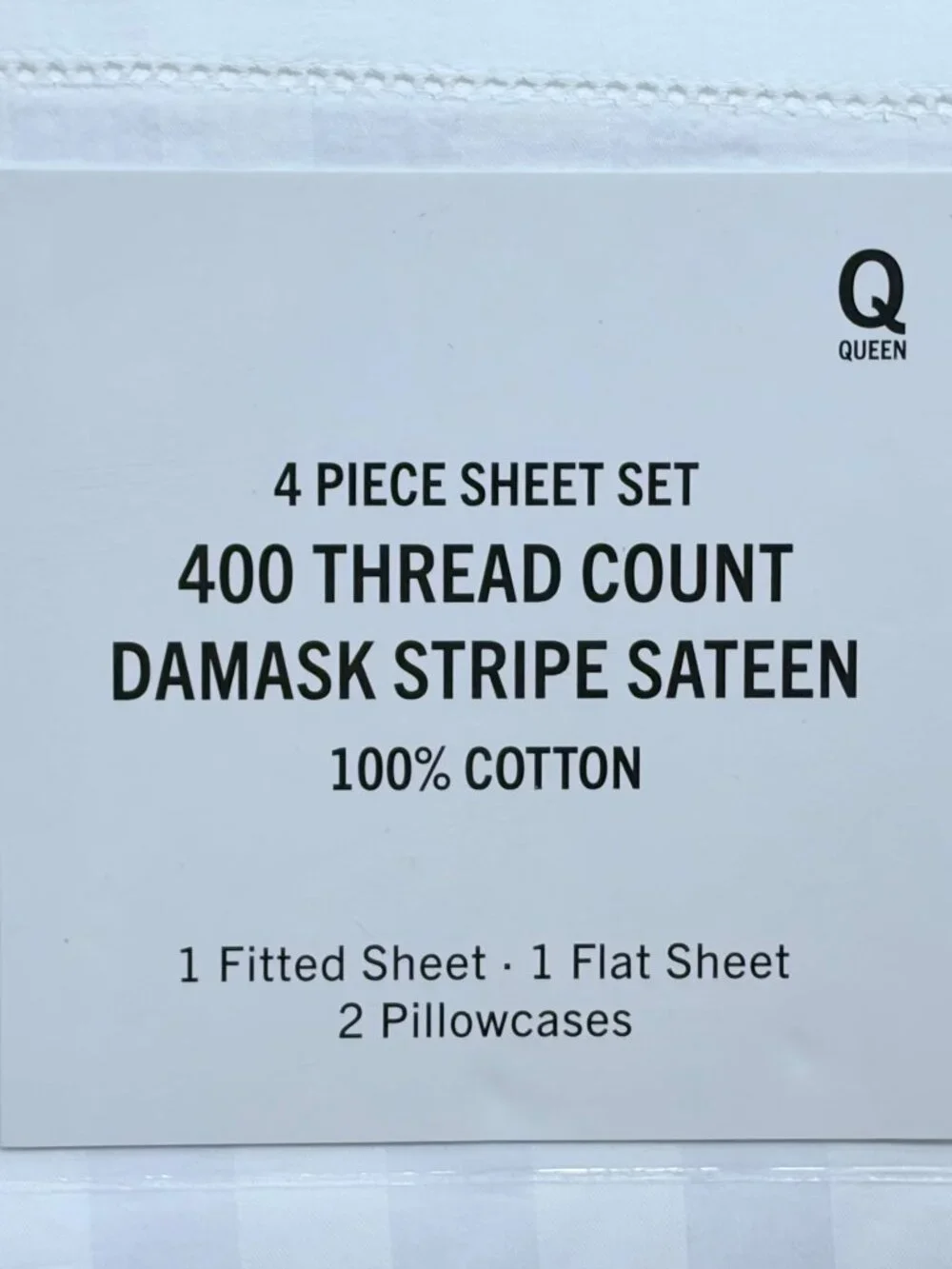 New Saks Fifth Avenue Queen Size Cotton White Damask Sateen Sheet Set 400TC